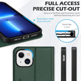 SHIELDON Case for Iphone 13, Genuine Leather Wallet Folding Case with Kickstand RFID Blocking Card Slots Magnetic Shockproof Cover Compatible with Iphone 13 5G (6.1" 2021) - Midnight Green