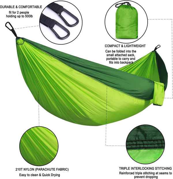 SWTMERRY Double Camping Hammock Lightweight Parachute Nylon | Portable Hammocks with Tree Straps | Hammock 2 Person Heavy Duty | Hammock Backpacking for Camping, Backyard, Hiking, Beach