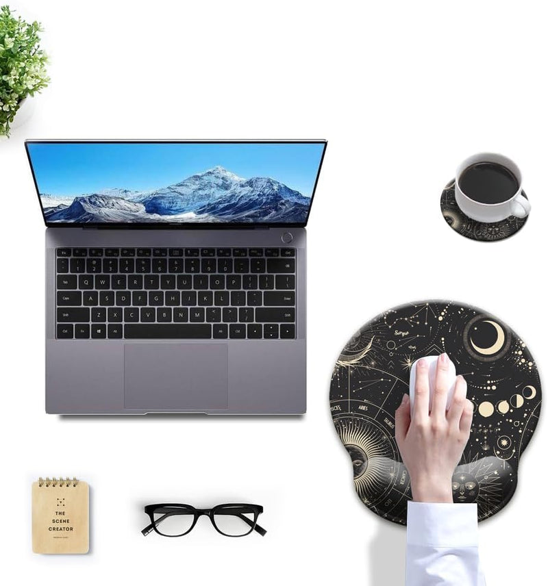HOPONY Ergonomic Wrist Support Gel Mouse Pad, Wrist Rest Comfortable Computer Mouse Pad for Laptop, Pain Relief, Non-Slip Rubber Base,Moon Phase