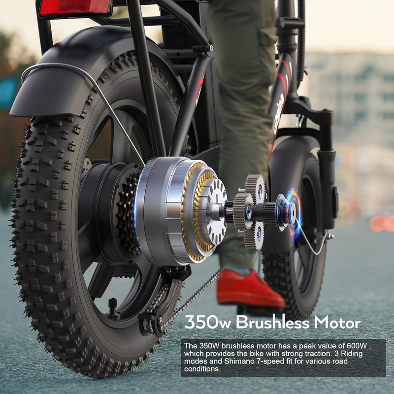 Vivi Gopina Electric Bike, 16" X 3.0 Fat Tire Electric Bike, Peak 500W Step Thru Electric Bicycle, 48V Removable Battery, up to 40 Miles, LCD Display, 20Mph, 7 Speed, SGS Certified to UL2849