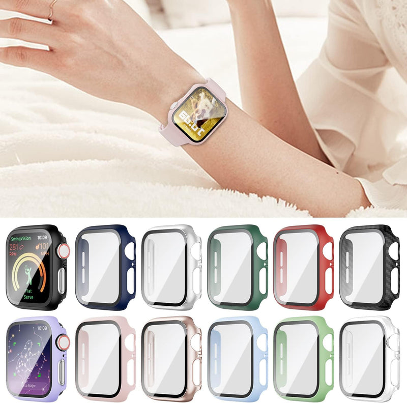 Haojavo 12 Pack Case with Tempered Glass Screen Protector Compatible for Apple Watch 44Mm SE (2Nd Gen) Series 6 5 4 SE, Full Hard PC Scratch Resistant Bumper Protective Cover for Iwatch Accessories