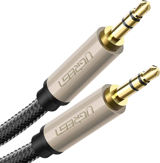 Ugreen 3.5Mm Male to Male Auxiliary Aux Stereo Professional Hifi Cable with Silver-Plating Copper Core, Gold Plated, Nylon Braid, Tangle-Free for for Audiophile/Musical Lovers Silver, 1M 3Ft