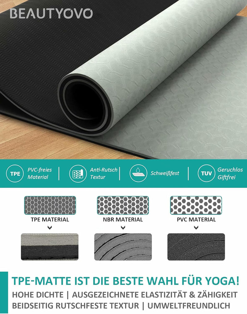 BEAUTYOVO Yoga Mat with Strap, 1/3 Inch Extra Thick Yoga Mat Double-Sided Non Slip, Professional TPE Yoga Mats for Women Men, Workout Mat for Yoga, Pilates and Floor Exercises