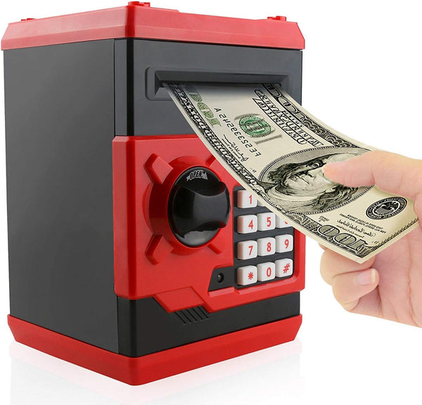 Barelove Electronic Cartoon Piggy Bank with Password Protection and Voice Prompt - Kids' Money Saving Box ATM Safe for Boys and Girls - Available in Pink and Red