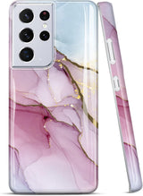 JIAXIUFEN Galaxy S21 Ultra Case Gold Electroplated Glitter Marble Slim Shockproof TPU Soft Rubber Silicone Cover Phone Case for Samsung Galaxy S21 Ultra 5G 6.8 Inch 2021 Purple Blue