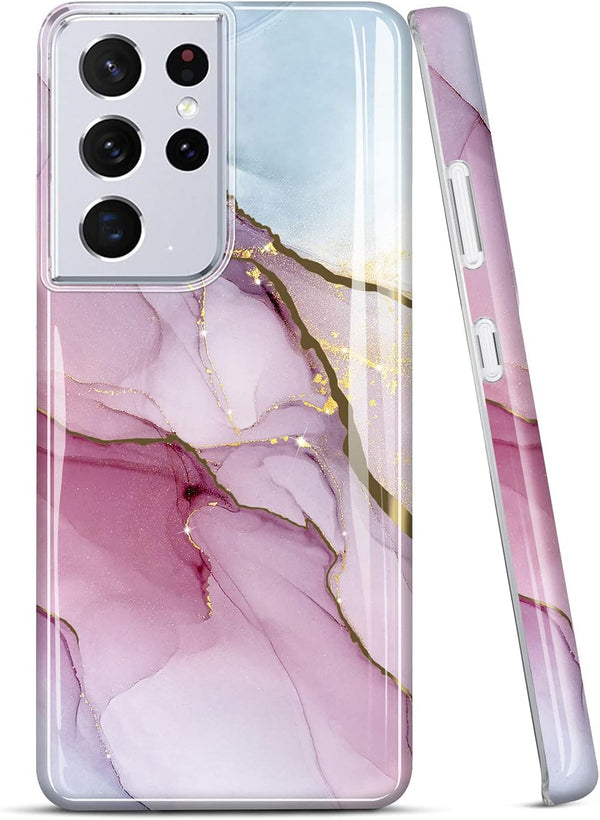 JIAXIUFEN Galaxy S21 Ultra Case Gold Electroplated Glitter Marble Slim Shockproof TPU Soft Rubber Silicone Cover Phone Case for Samsung Galaxy S21 Ultra 5G 6.8 Inch 2021 Purple Blue