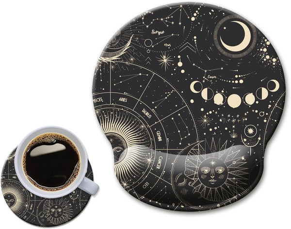 HOPONY Ergonomic Wrist Support Gel Mouse Pad, Wrist Rest Comfortable Computer Mouse Pad for Laptop, Pain Relief, Non-Slip Rubber Base,Moon Phase