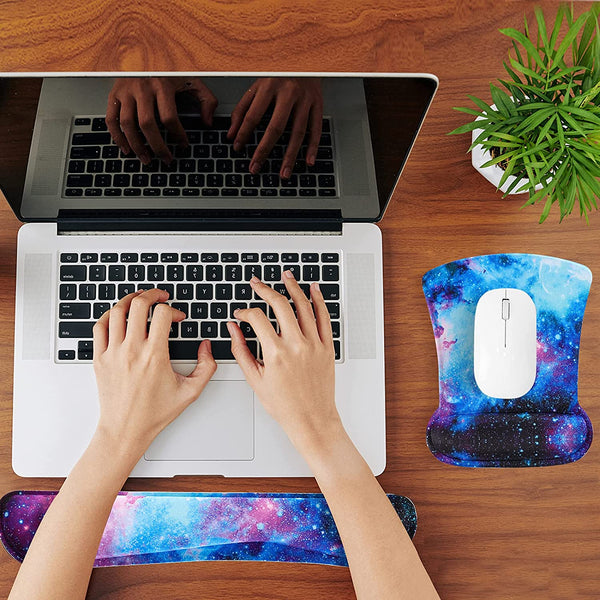 RICHEN Keyboard Wrist Rest Pad and Mouse Wrist Rest Support Mouse Pad Set,Sturdy & Comfortable & Lightweight for Easy Typing & Pain Relief-Ergonomic Support (Galaxy)